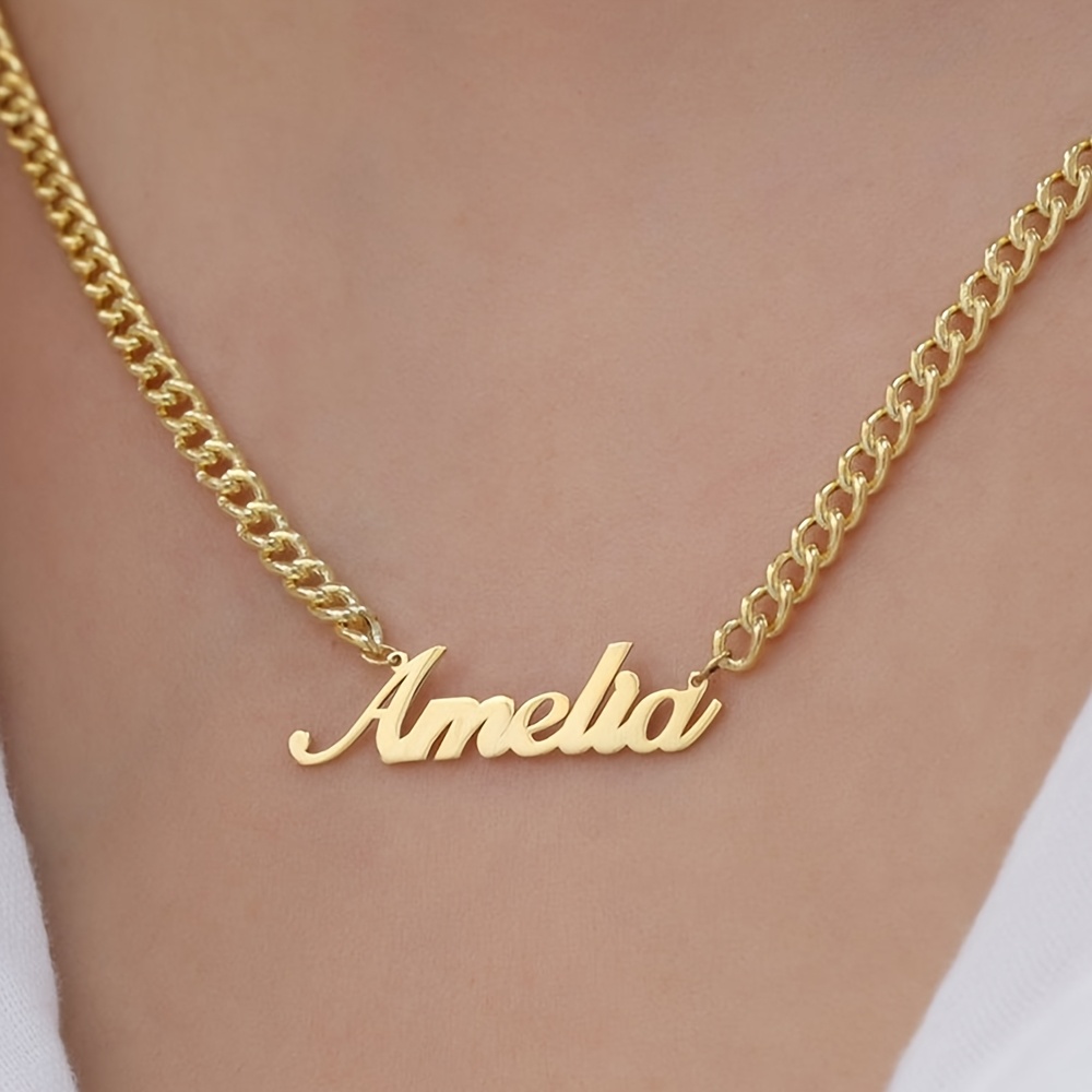 Women's Custom Name Stainless Steel Cuban Chain Pendant Necklace